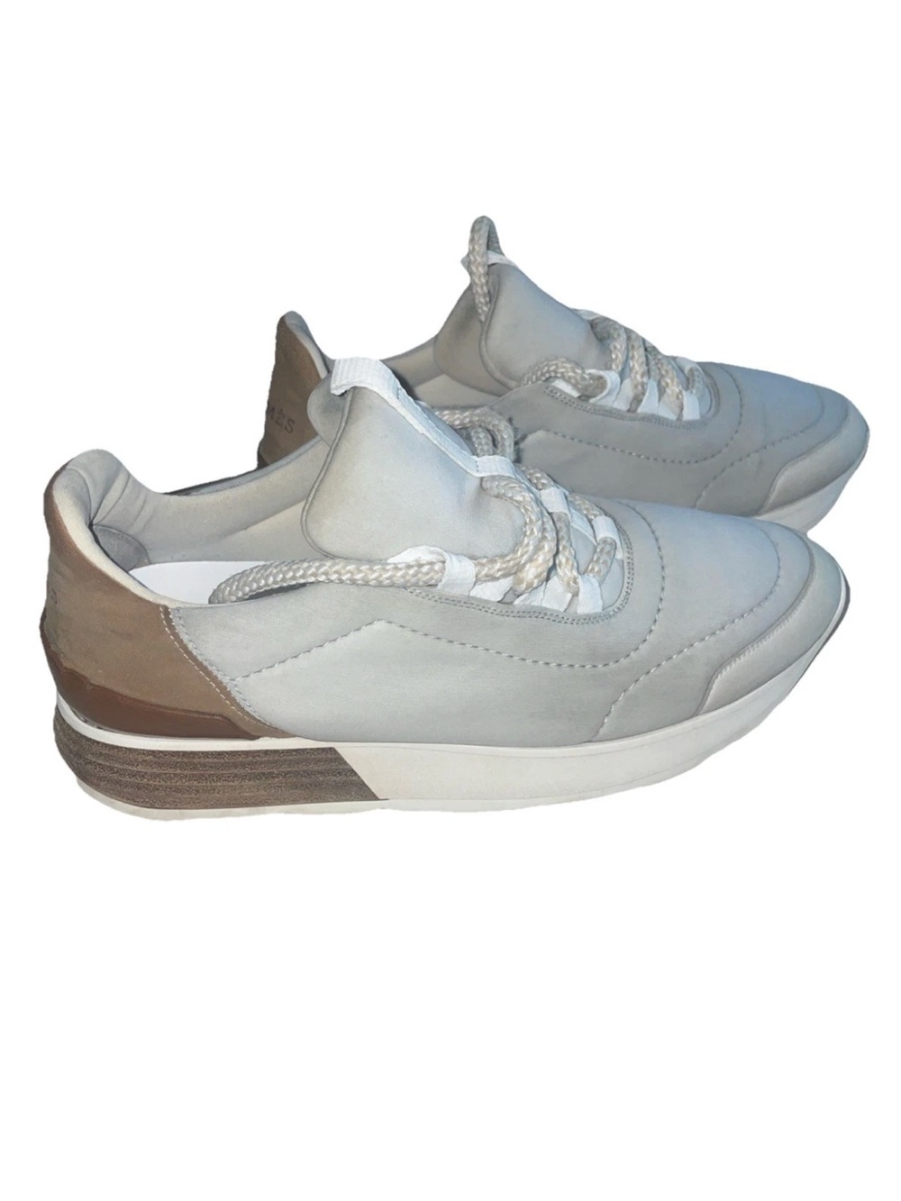 Hermes Miles Womens Sneakers leather white gray brown size 36